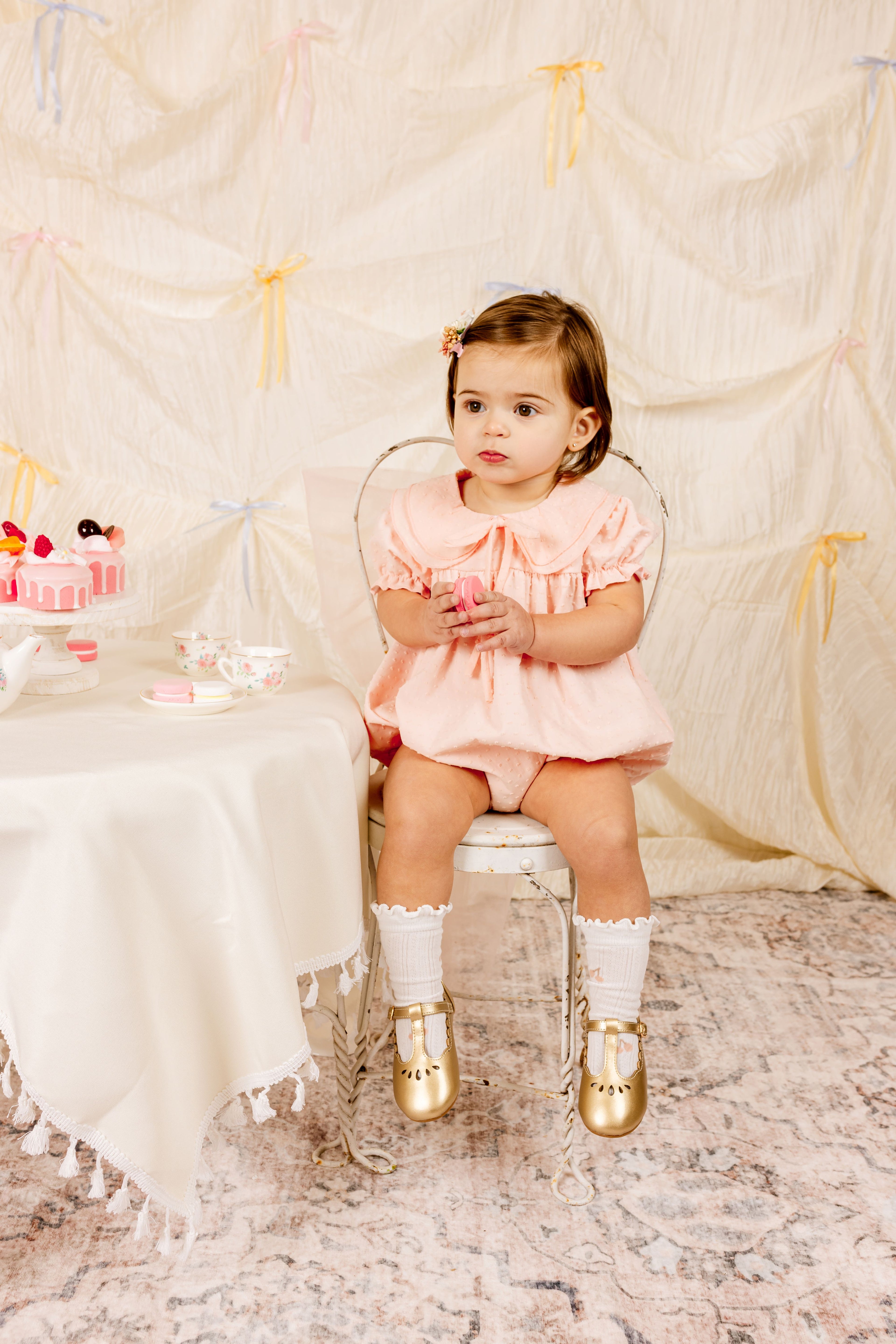 Swiss Dot Romper Pink